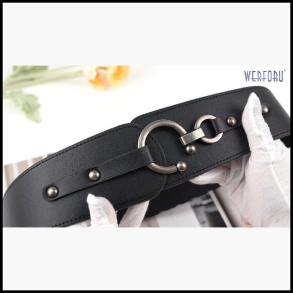 Vintage Wide Elastic Belt with Interlock Buckle for Dress main image 6